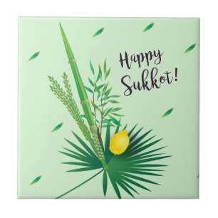 Happy Sukkot Lulav und Etrog Wasserfarbmuster Fliese
