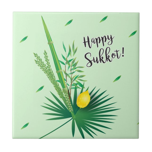 Happy Sukkot Lulav und Etrog Wasserfarbmuster Fliese (Vorderseite)