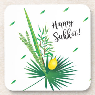 Happy Sukkot Lulav und Etrog Wasserfarbmuster Getränkeuntersetzer