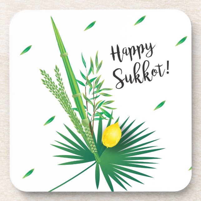 Happy Sukkot Lulav und Etrog Wasserfarbmuster Getränkeuntersetzer (Vorderseite)