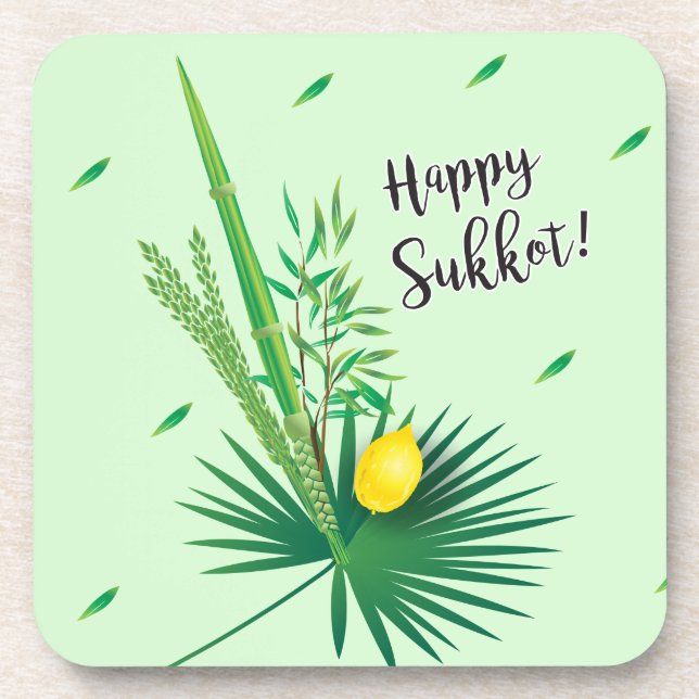 Happy Sukkot Lulav und Etrog Wasserfarbmuster Getränkeuntersetzer (Vorderseite)