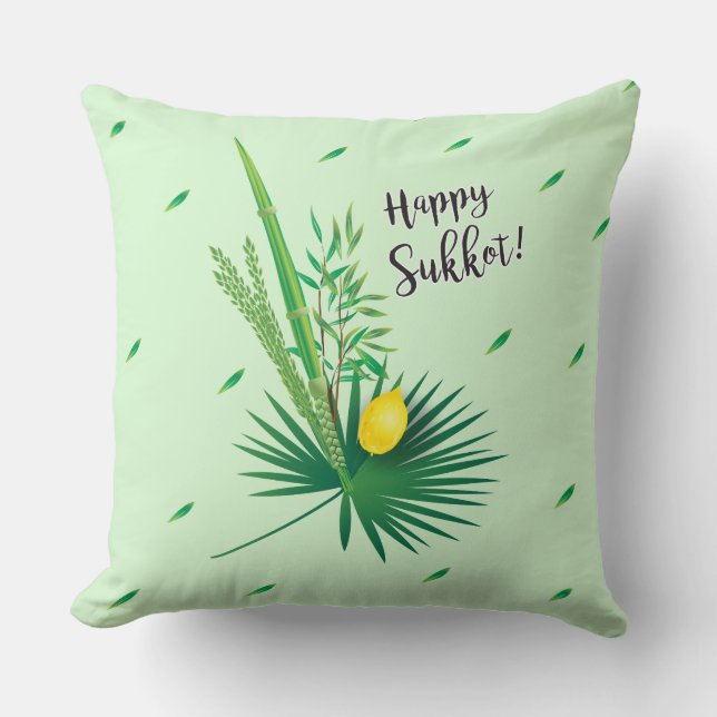 Happy Sukkot Lulav und Etrog Wasserfarbmuster Kissen (Vorderseite)