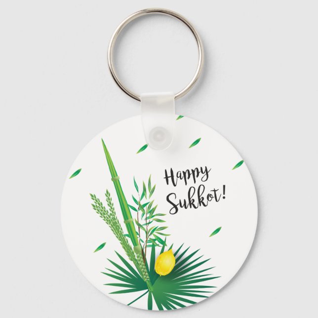 Happy Sukkot Lulav und Etrog Wasserfarbmuster Schlüsselanhänger (Vorderseite)