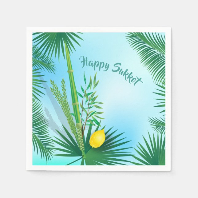 Happy Sukkot Lulav und Etrog Wasserfarbmuster Serviette (Vorderseite)