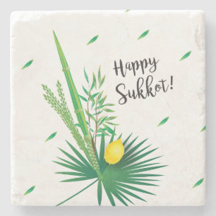 Happy Sukkot Lulav und Etrog Wasserfarbmuster Steinuntersetzer