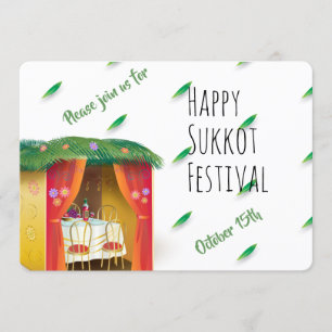 Happy Sukkot Sukkah Lulav und Etrog Wasserfarbe Einladung