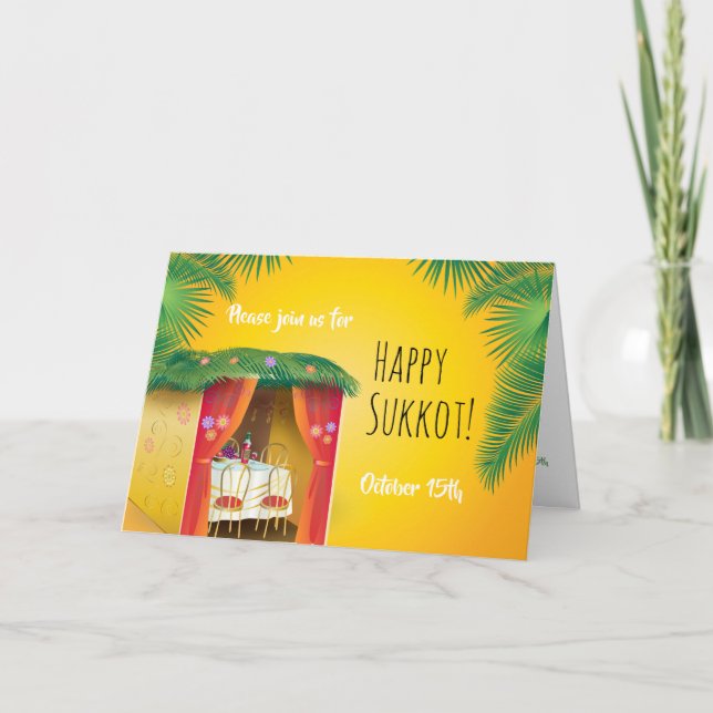 Happy Sukkot Sukkah, Lulav und Etrog Watercolor Karte (Vorderseite)