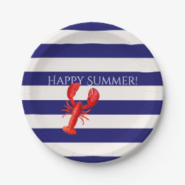 Happy Summer Blue Streifen Red Hummer Pappteller