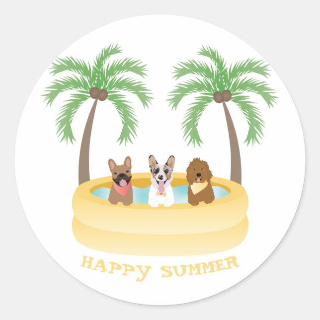 Happy Summer Hogs Schwimmbad Runder Aufkleber (Vorderseite)