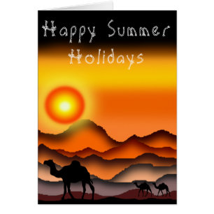 Happy Summer Holidays Card Camels in der Sunset Wü