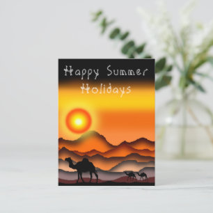 Happy Summer Holidays Card Camels in der Sunset Wü Postkarte