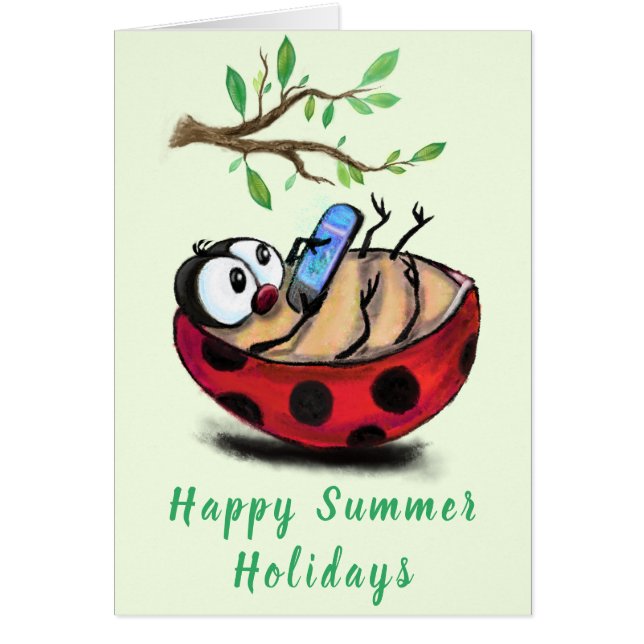 Happy Summer Holidays Card Ladybug mit Telefon (Vorne)