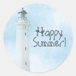 Happy Summer Leuchtturm Strand nautisches Meer Runder Aufkleber