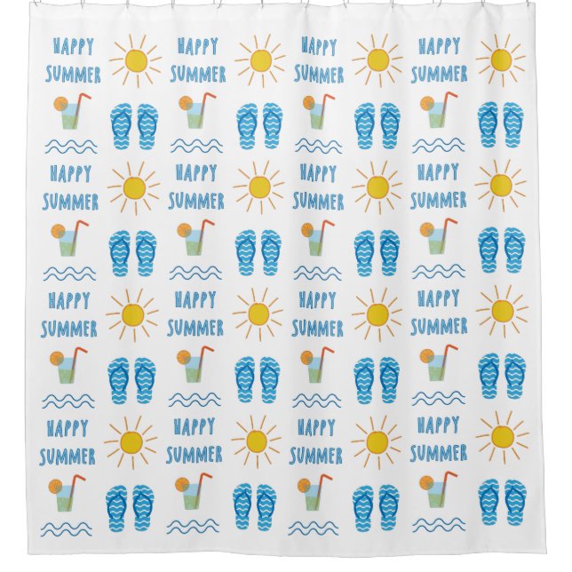 Happy Summer Pattern Duschvorhang (Vorderseite)
