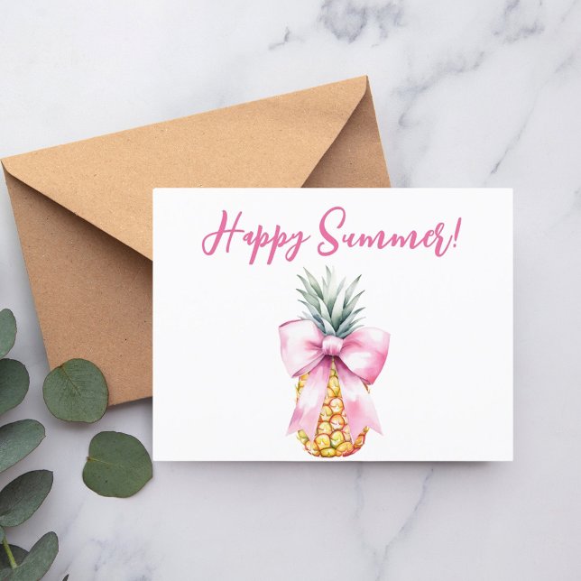 Happy Summer Pink Bogen Ananas tropisch Einladungspostkarte (Von Creator hochgeladen)
