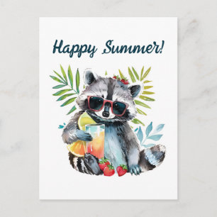 Happy Summer Raccoon Beach Chillout Postkarte