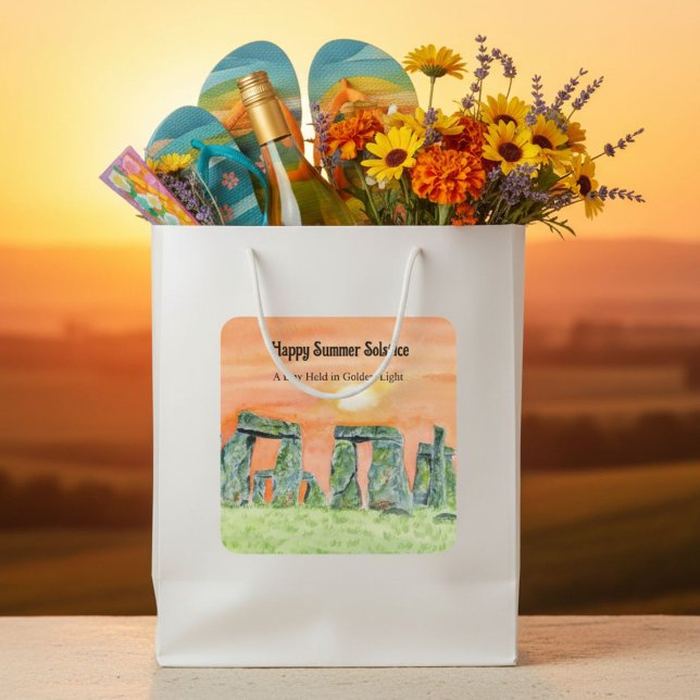 Happy Summer Solstice Stonehenge Quadratischer Aufkleber (Von Creator hochgeladen)