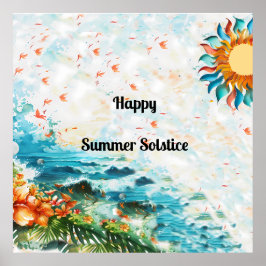 Happy Summer Solstice Sun Blume Sea Poster