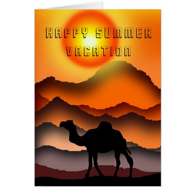 Happy Summer Vacation Card Camels bei Sonnenunterg (Vorne)
