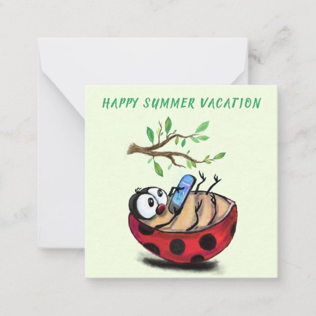 Happy Summer Vacation - Happy Ladybug mit Telefon Mitteilungskarte (Vorderseite)