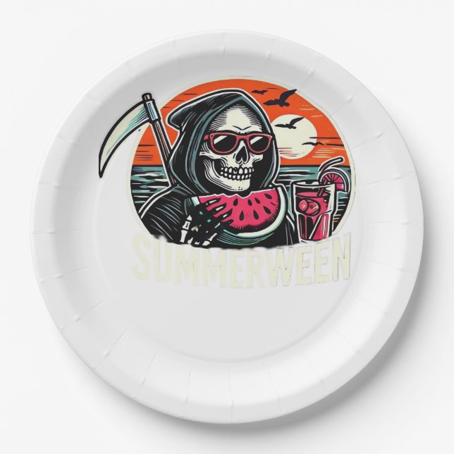 Happy Summerween Grim Sensenmann Watermelon Summer Pappteller (Vorderseite)