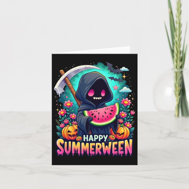 Happy Summerween Skeleton Jack-o-Laterne Summer Wa Karte (Vorderseite)