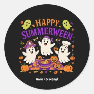 Happy Summerween Spooky Summer Ghost Runder Aufkleber