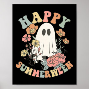 Happy Summerween Summer Floral Ghost Poster