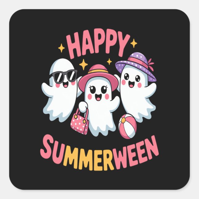 Happy Summerween Summer Halloween Funny Quadratischer Aufkleber (Vorderseite)