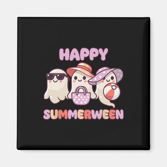 Happy Summerween Summer Halloween Ghost Magnet (Vorne)