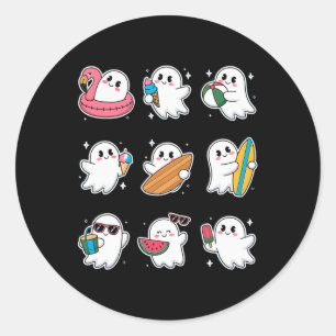 Happy Summerween Summer Halloween Ghost Women Boy Runder Aufkleber