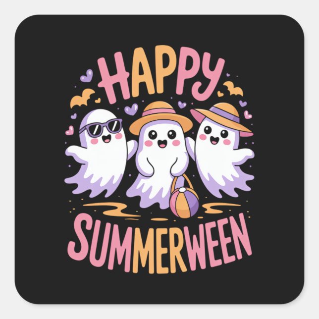 Happy Summerween Summer Halloween Quadratischer Aufkleber (Vorderseite)