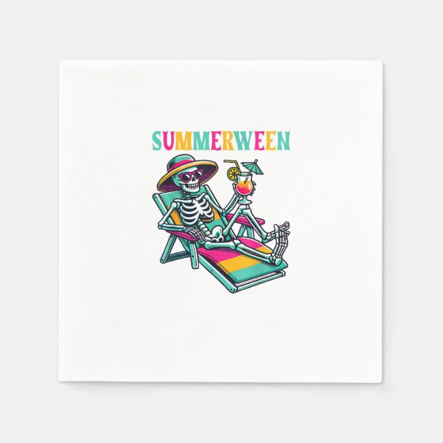 Happy Summerween Summer Halloween Skeleton Serviette (Vorderseite)