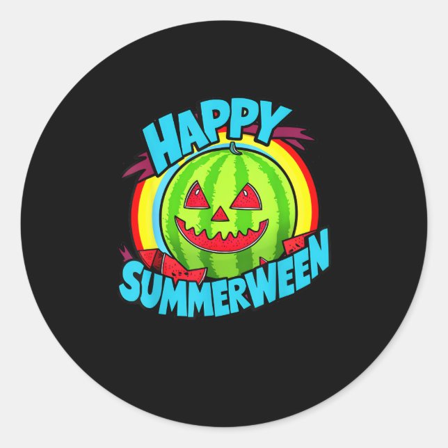 Happy Summerween Summer Watermelon Jack-O-Lantern Runder Aufkleber (Vorderseite)