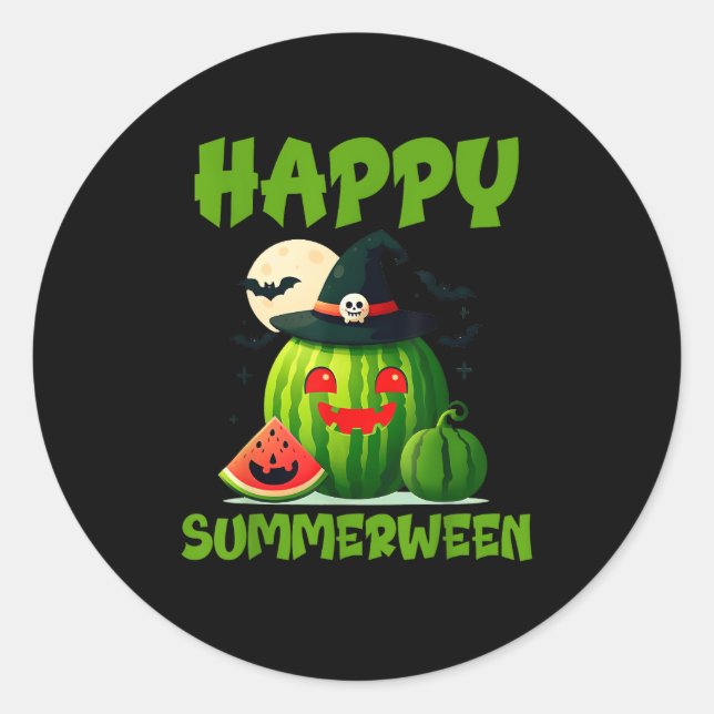 Happy Summerween Summer Watermelon Jack-O-Lantern Runder Aufkleber (Vorderseite)