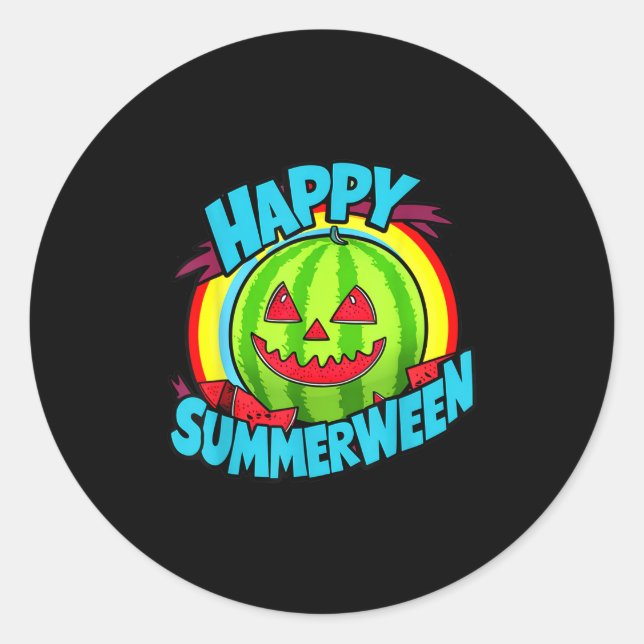 Happy Summerween Summer Watermelon Jack-o-lantern Runder Aufkleber (Vorderseite)