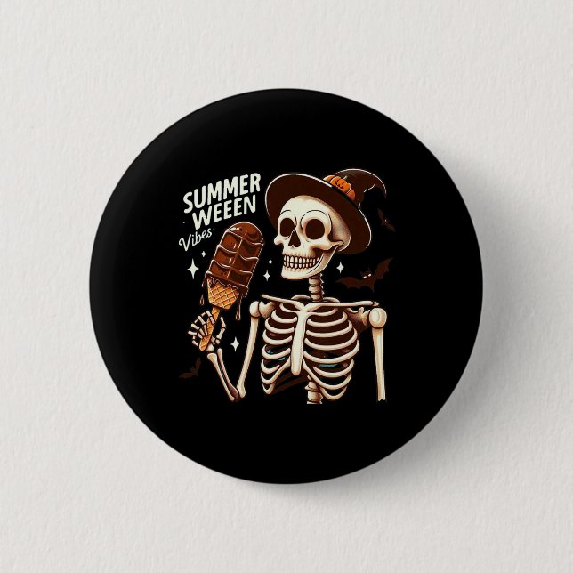 Happy Summerween Vibes Skeleton Ice Cream Summer H Button (Vorderseite)