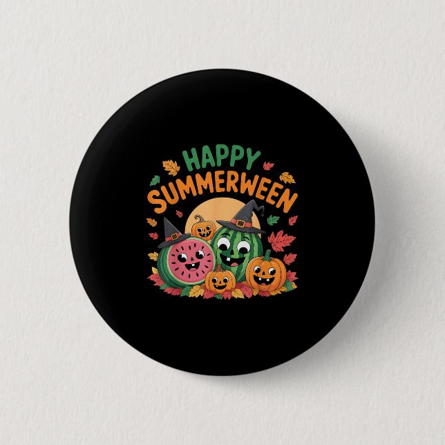 Happy Summerween Watermelon Jack-o-lantern Spaß S Button (Vorderseite)