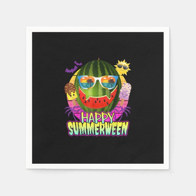 Happy Summerween Watermelon Kürbislaterne Summer Serviette (Vorderseite)