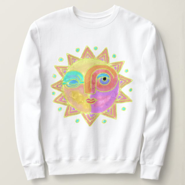 Happy Sun Face Abstrakte Kunst zu tragen Sweatshirt (Design vorne)