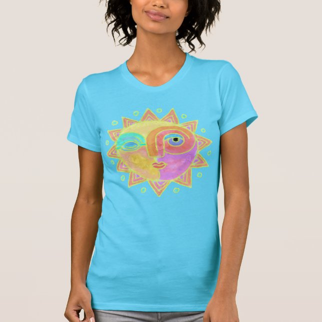 Happy Sun Face Abstrakte Kunst zu tragen T-Shirt (Vorderseite)