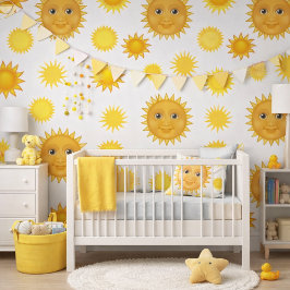 Happy Sun Face Bright Retro Sunshine Pattern Tapete