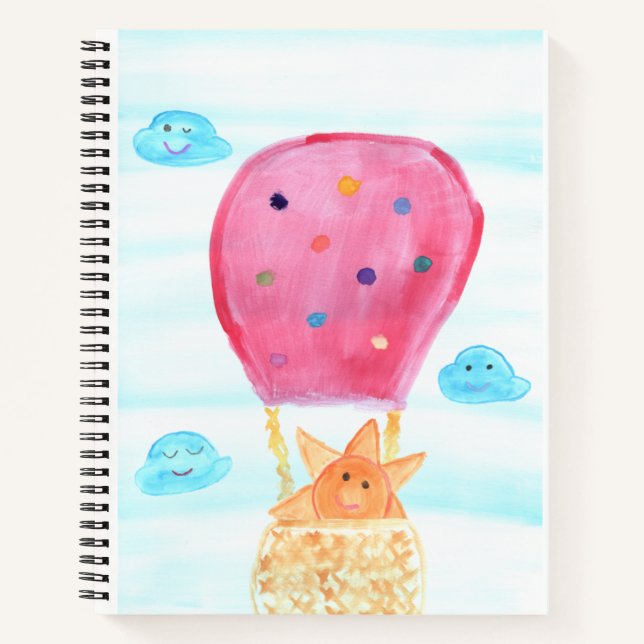 Happy Sun in Hot Air Ballon mit Cloud Friends Notizbuch (Vorderseite)