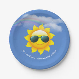 Happy Sun mit Regenbogen und Zitat Pappteller