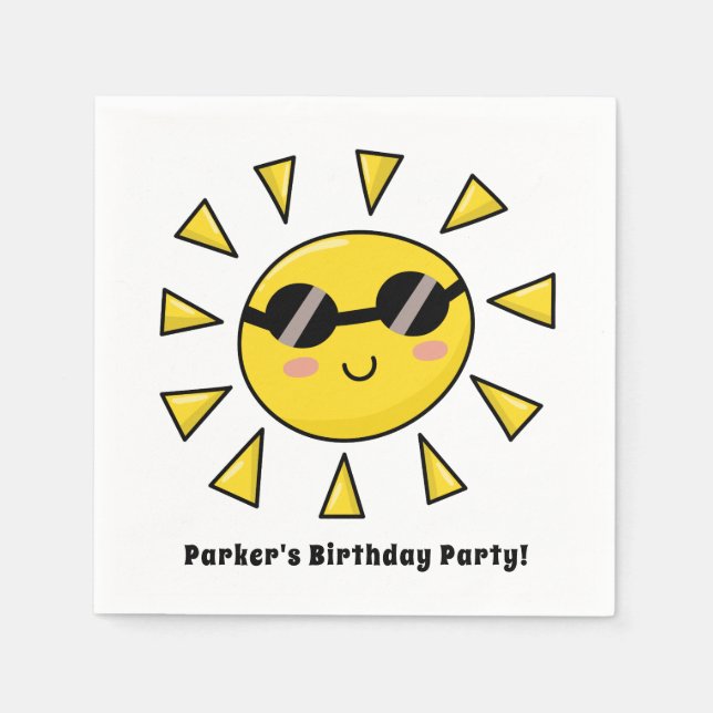 Happy Sun mit Sonnenbrille Geburtstagsparty Serviette (Vorderseite)
