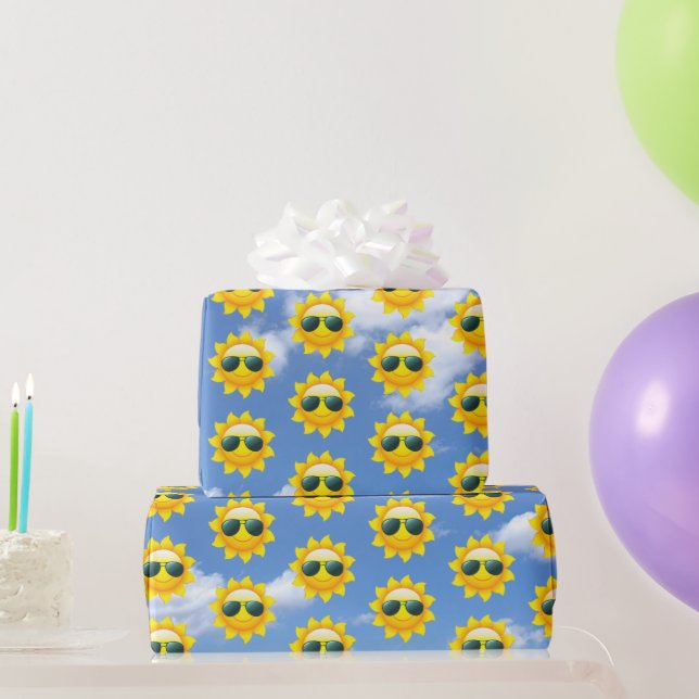 Happy Sun mit Sonnenbrille Wrapping Paper Geschenkpapier (Partygeschenke)