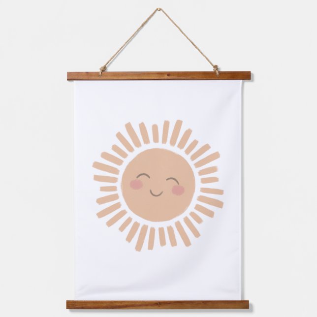 Happy Sun Neutral Kinderzimmer Dekoration Wandteppich Mit Holzrahmen (Vorderseite)