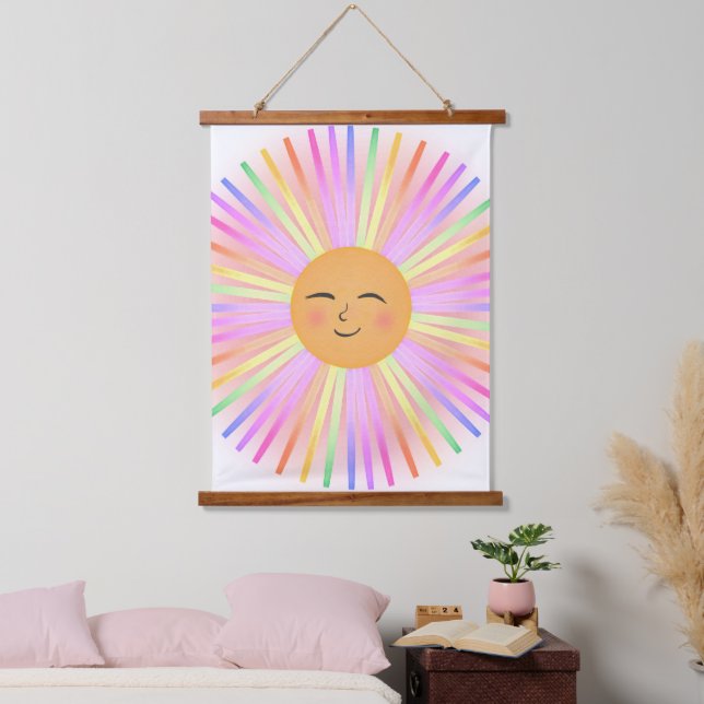 Happy Sun Rainbow Sunshine Wandteppich Mit Holzrahmen (Schlafzimmer)
