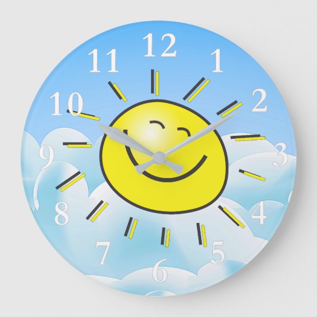Happy Sun Round Wall Clock Große Wanduhr (Vorderseite)