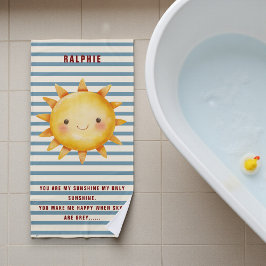 Happy Sun Watercolor Blue Stripes Kids Strandtuch
